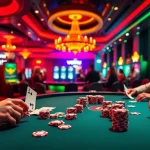 NOHU poker enthusiasts celebrating a thrilling win at a vibrant casino.