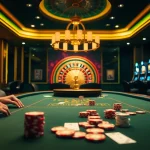 Experience the thrill of HITCLUB as players strategize at an intense poker table in a lavish casino.